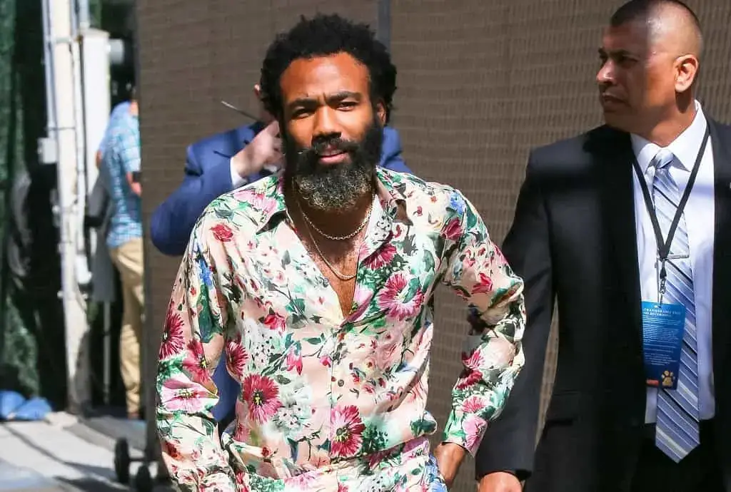 Donald Glover walked on with a patterned jacket